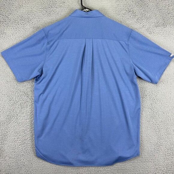 Straight Down Button Up Shirt Adult‎ Large Blue Short Sleeve Pocket Logo Mens - Picture 2 of 8
